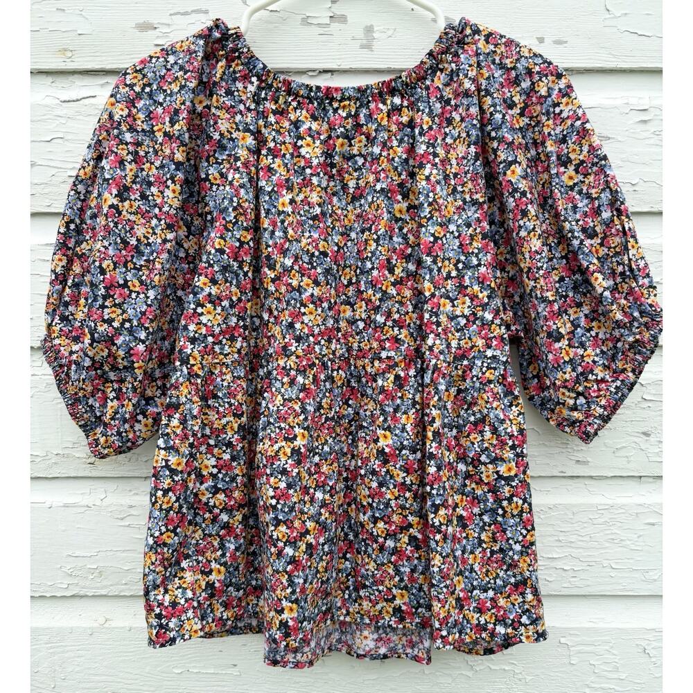 Old Navy Top Womens Medium Puff Sleeve Elastic Neck Boho Floral Blouse Ditzy - Picture 4 of 6